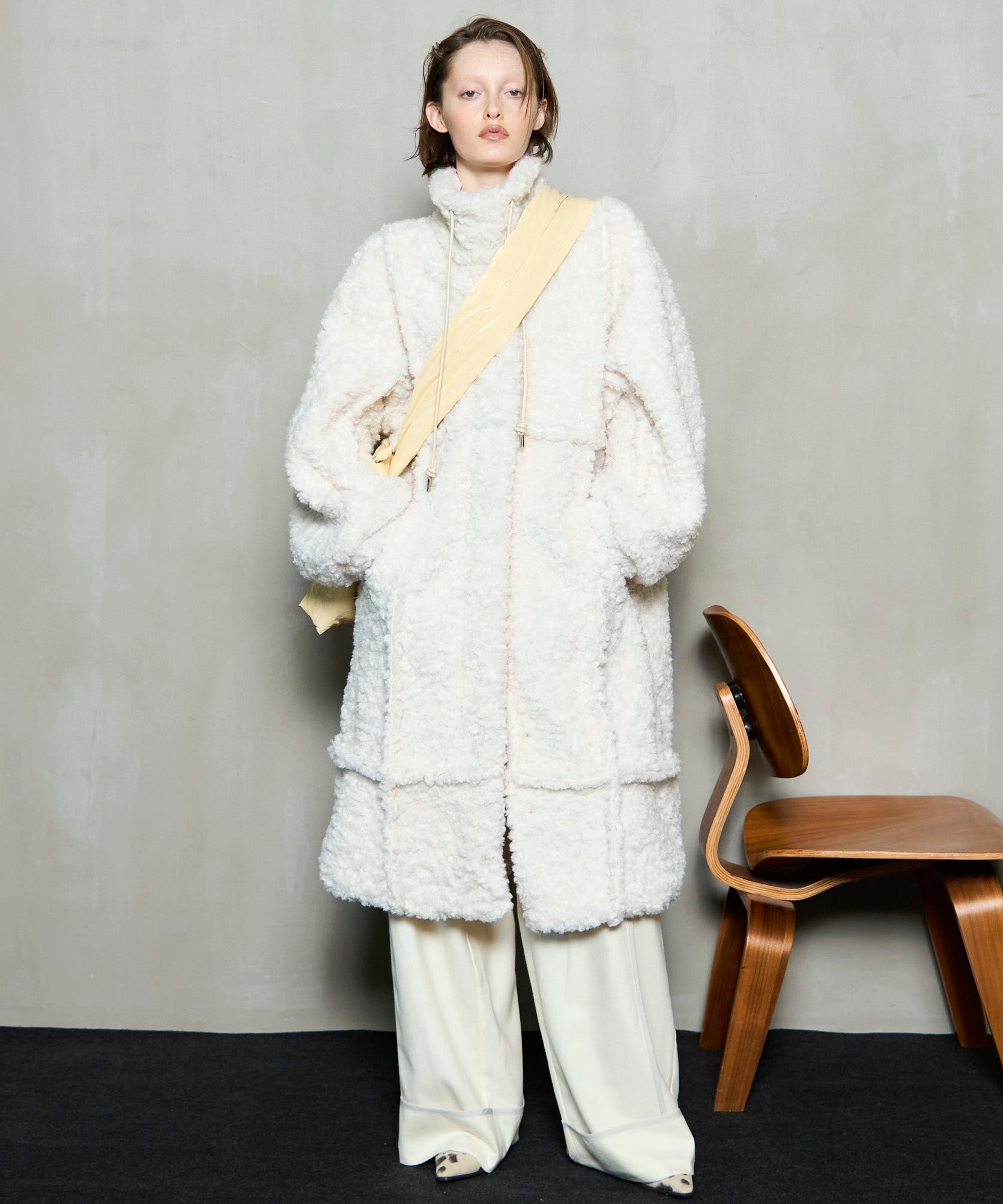 Cut Off High Neck Boa Coat