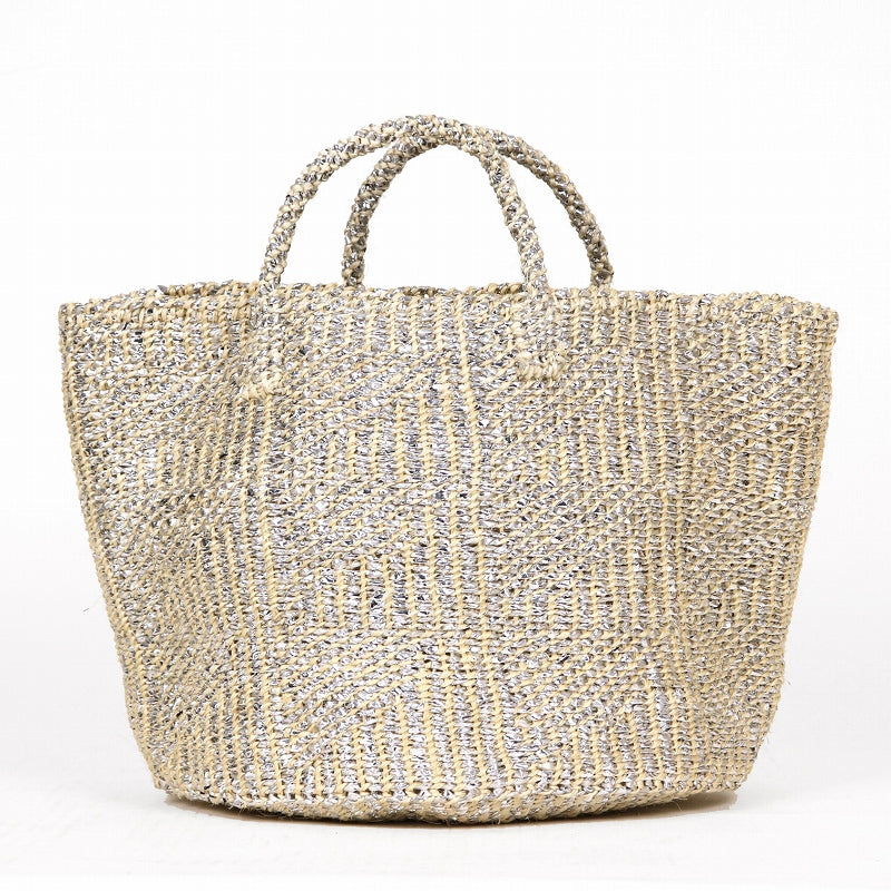 シルバーサイザルバッグ 12インチ ハンドル短 フラッグ プラチナx生成