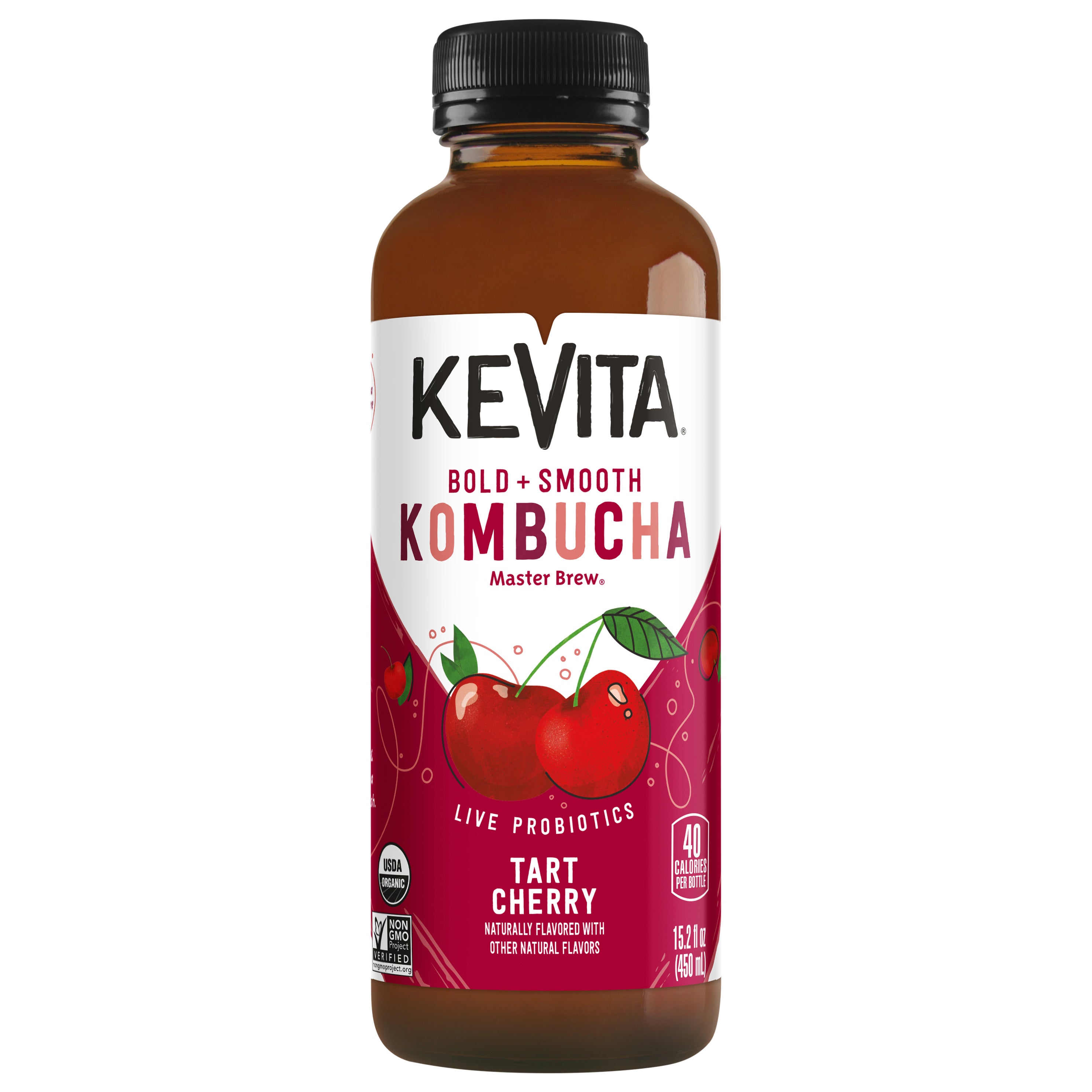 KeVita Master Brew Kombucha, Tart Cherry, 15.2 Fl Oz Bottle – Mill