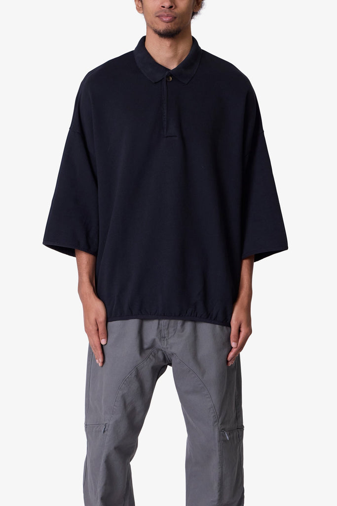 Oversized Knit Polo S/S Shirt - Black | mnml | shop now