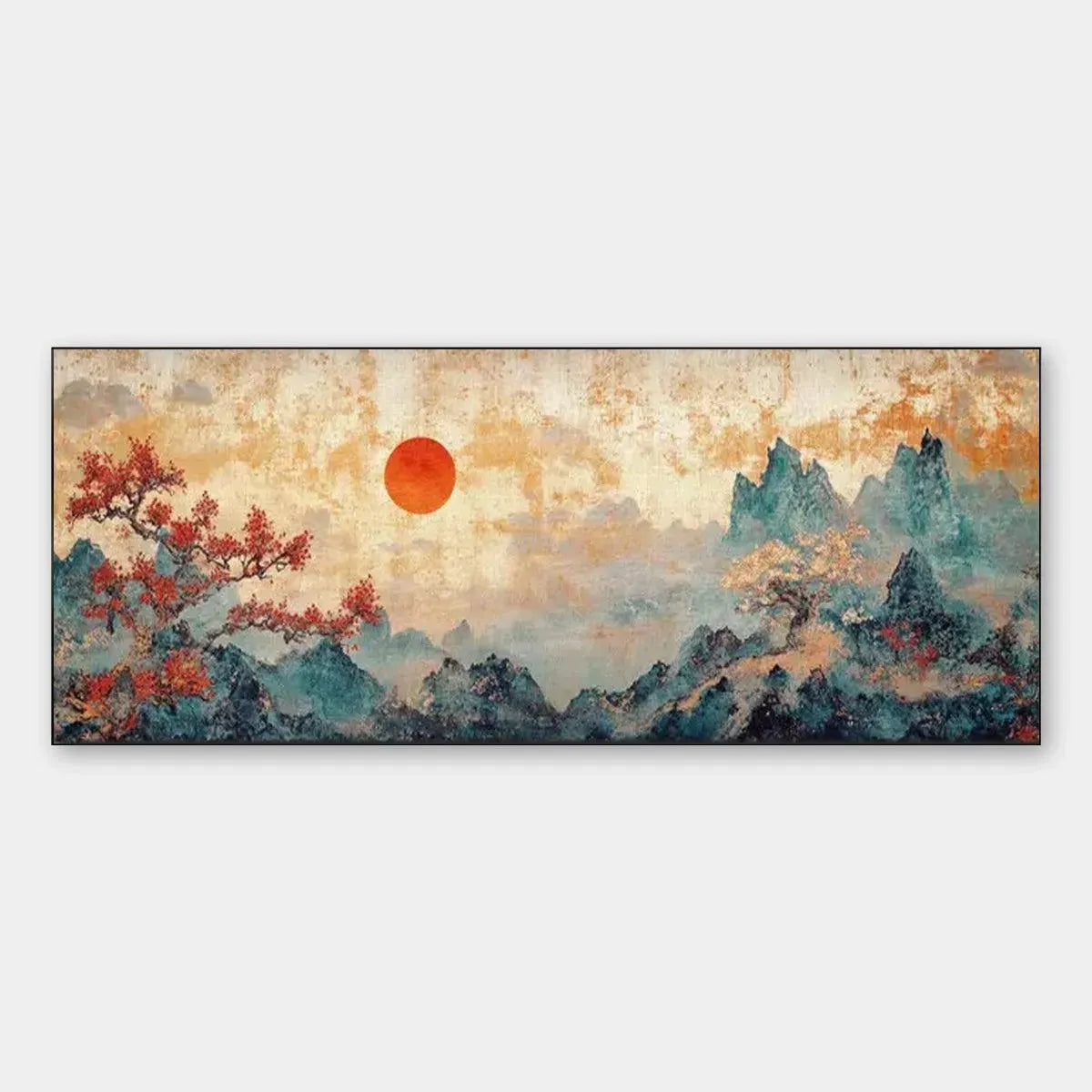 Zen Mountain Sunset Panoramic: Landscape Painting | Panoramic Wall