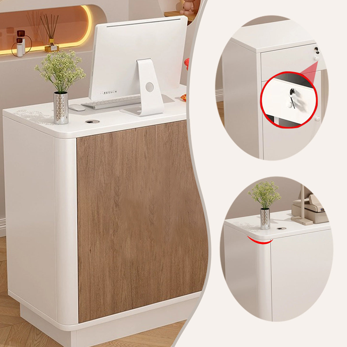 レジカウンター,受付カウンター,フロント,カウンター,R加工,配線穴