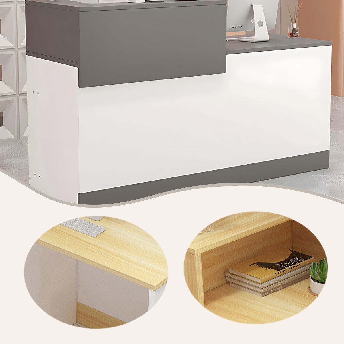 レジカウンター,受付カウンター,上部天板付き,オープン収納,下肢空間