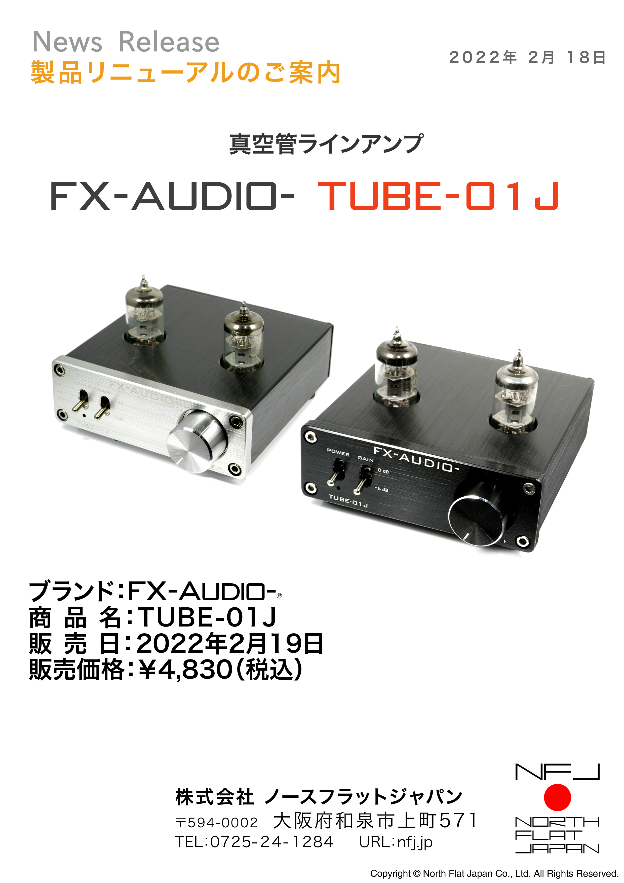 NFJ FX-AUDIO- TUBE-01J アダプター付属 ACアダプター動作の本格的