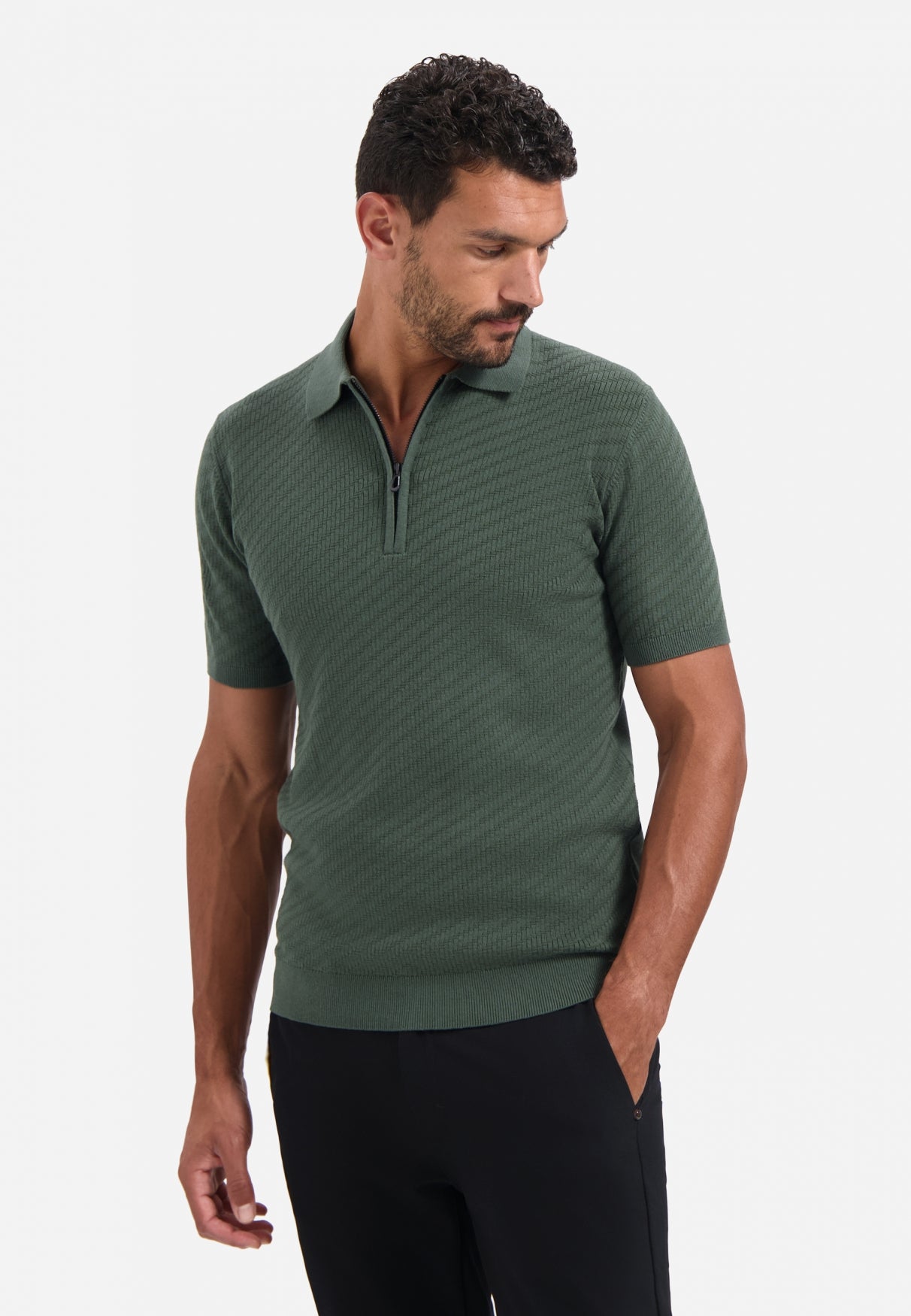 Half-zip knitted polo | Dark Green