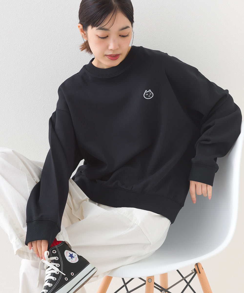 228】ダンボールニット クルーネックスウェット長袖プルオーバー ねこ