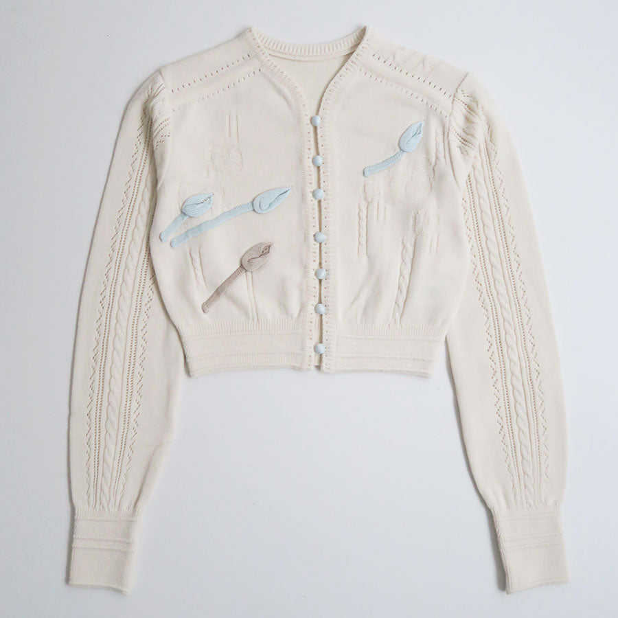 Mame Kurogouchi/マメ】3D Floral Motif Knit Cardigan MM26SS-KN062の