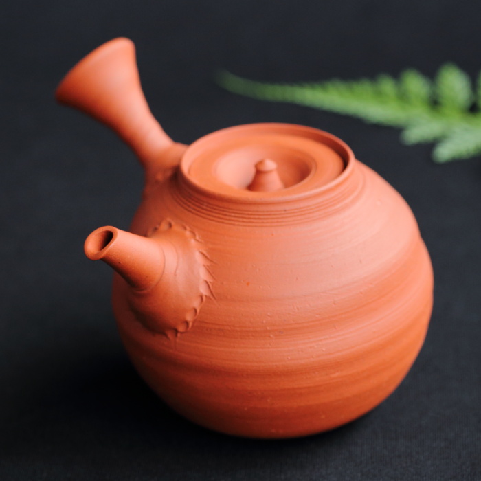 四代山田常山 左利き用朱泥急須 満容量210ml 作家もの横手ティーポット