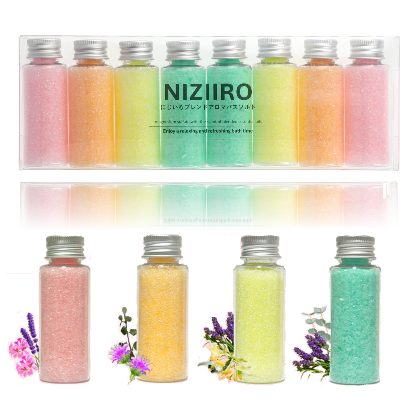 にじいろブレンドアロマバスソルト (HAPPY＆PASSION) 入浴剤 8本セット