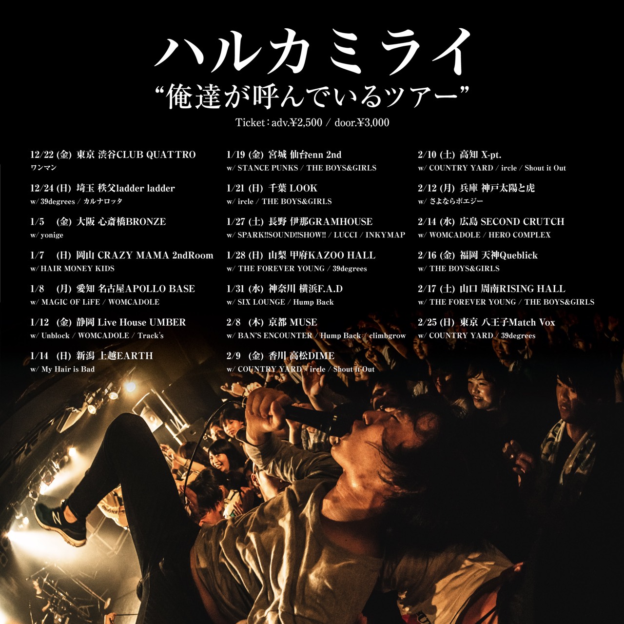 ハルカミライ「俺たちが呼んでいるツアー」八王子公演に出演決定