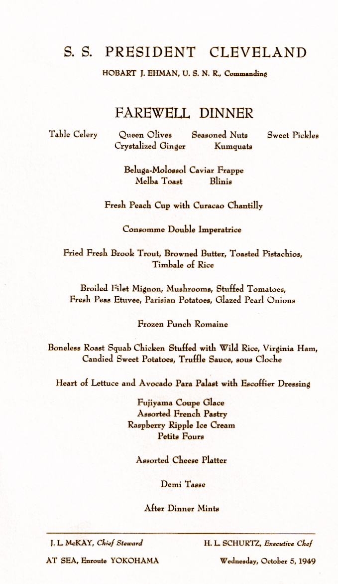 AMERICAN PRESIDENT LINES メニュー 希少 AMERICAN PRESIDENT LINES