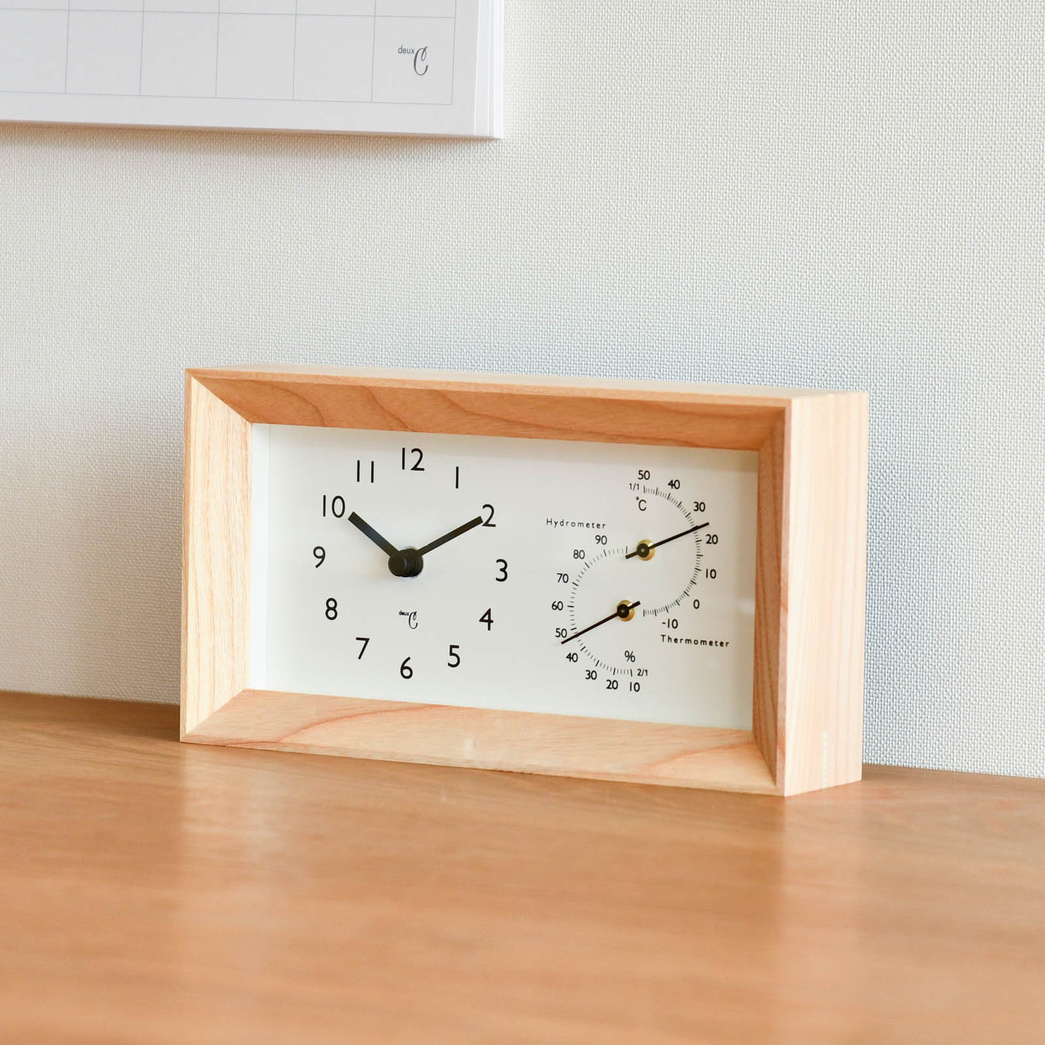 フレームクロック(温湿度計付置き時計)
