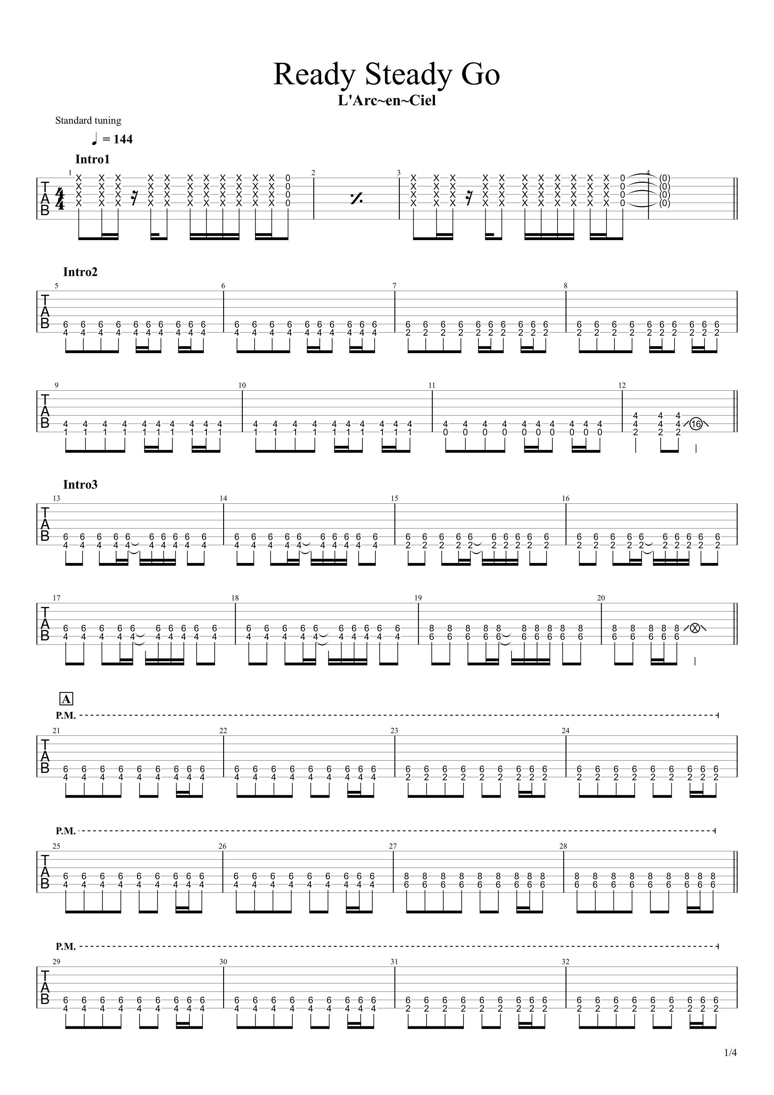 無料TAB譜フル】READY STEDAY GO／L'Arc~en~Ciel｜ギタータブ譜スコア