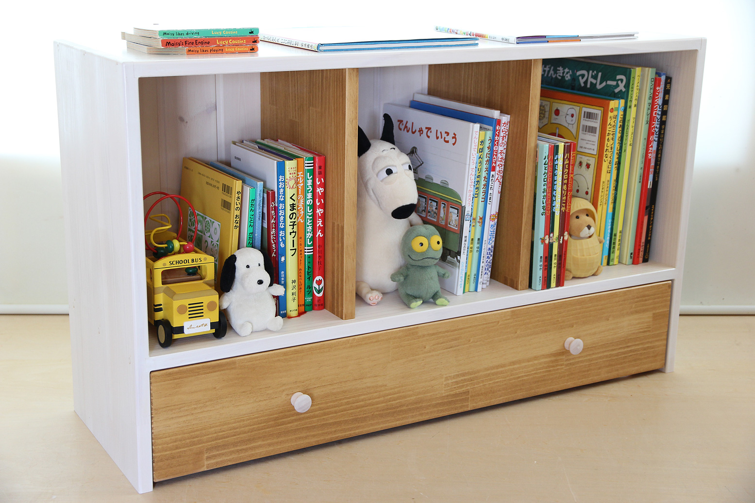 おもちゃ箱付き絵本棚wide | 絵本棚屋さん