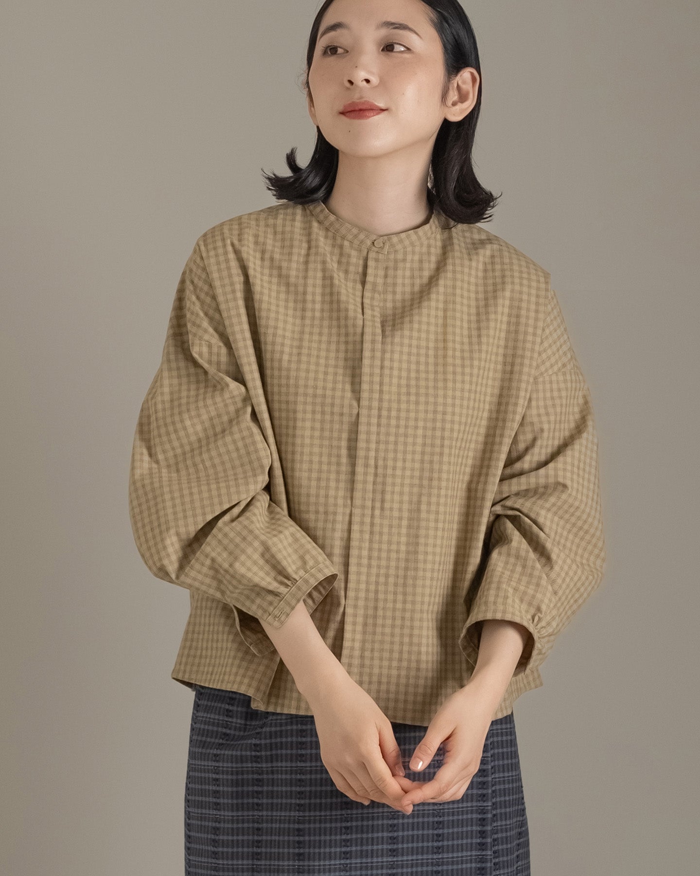 スタンドカラーシャツ / ブロックチェック – entwa