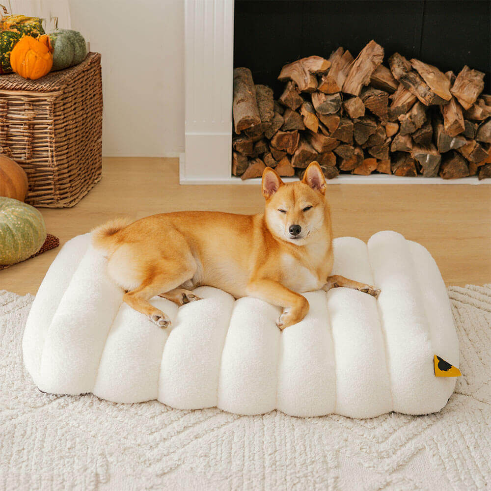 Large Washable Creamy Cozy Flat Dog Bed - Cheesecake - FunnyFuzzy