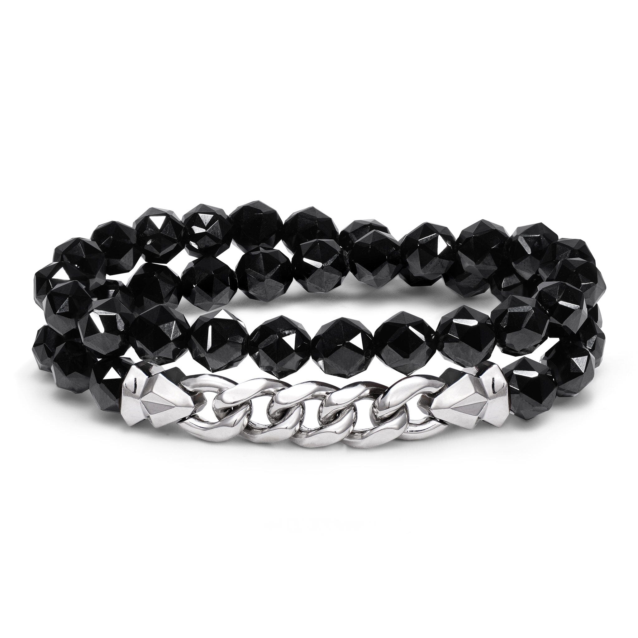 AWNL】メンズ ブラックスピネル 二重巻き ハーフチェーン 喜平シルバー