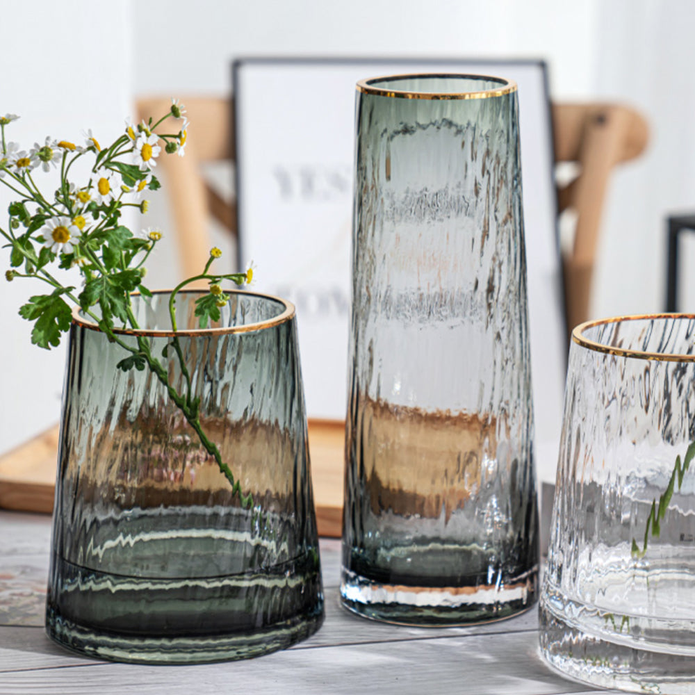 ゴールド縁テクスチャーガラスフラワーベース – acacia