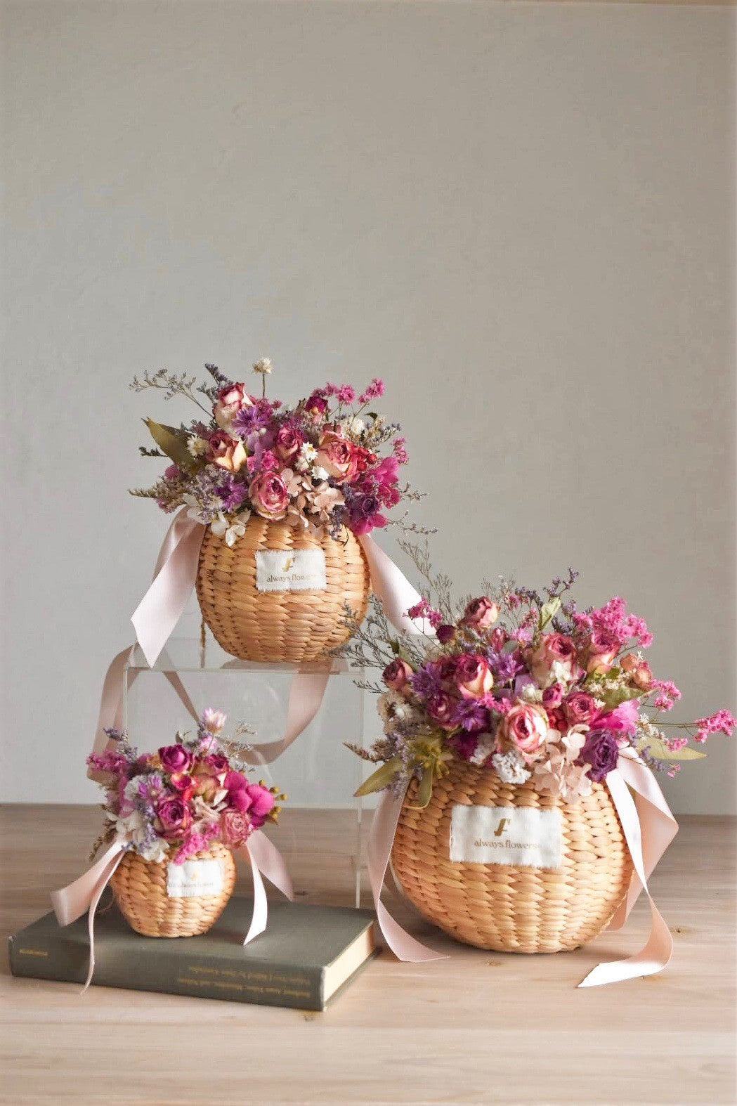 Flower BAG No.2 ／カゴバッグアレンジ モデストローズ／ドライ