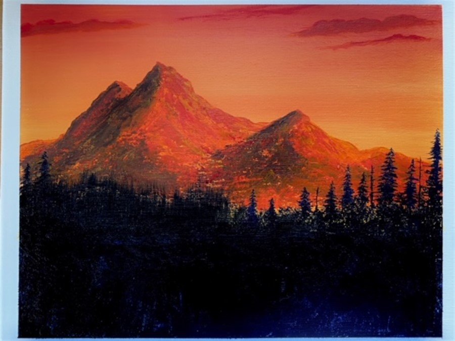 夕焼けを喜ぶ山 絵画アート