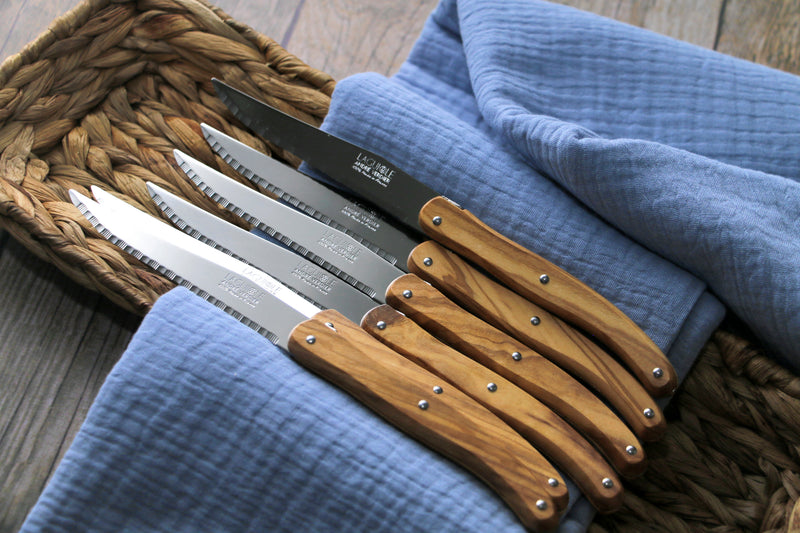 Laguiolle 6pc steak knife Country Olive wood handle (In box