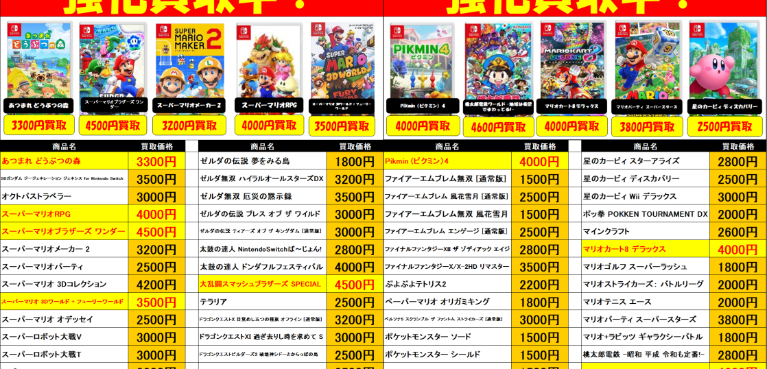 Nintendo Switchソフトの高価表を改定しました。 | トレカ、マンガ