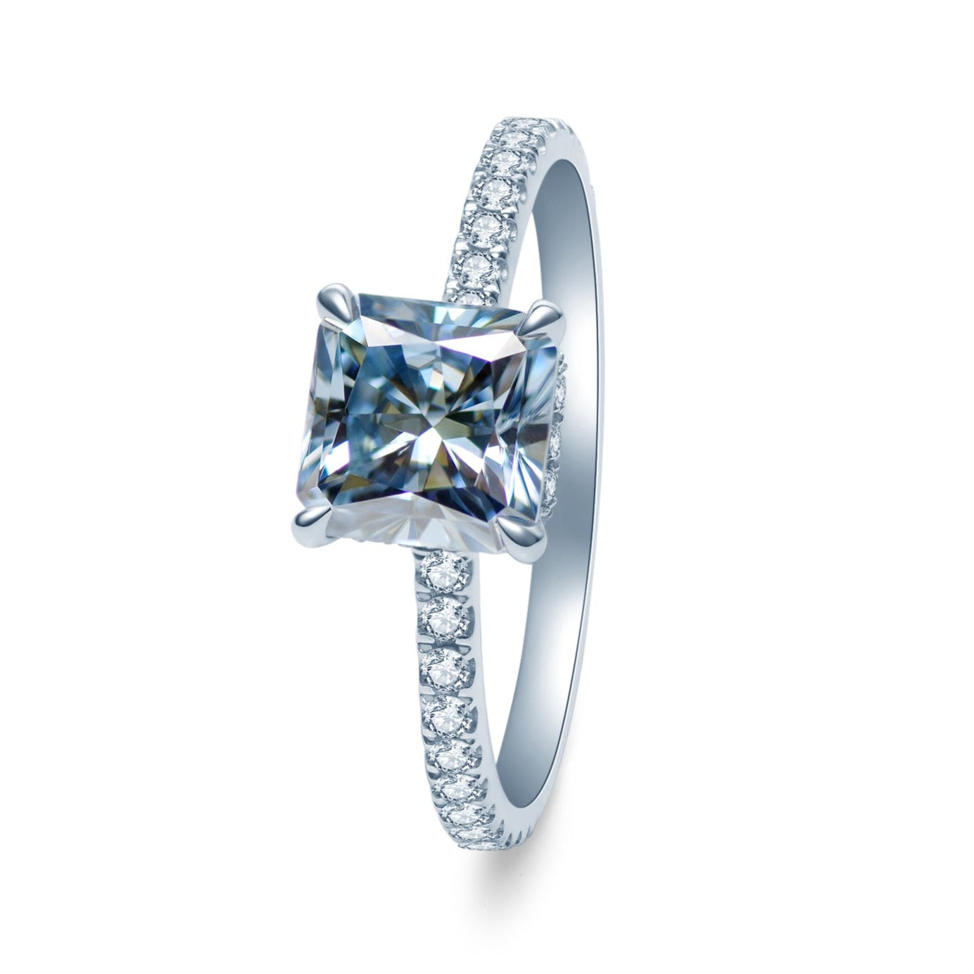 ブルーモアサナイト ラディアントカット インビジブル ヘイロー リング