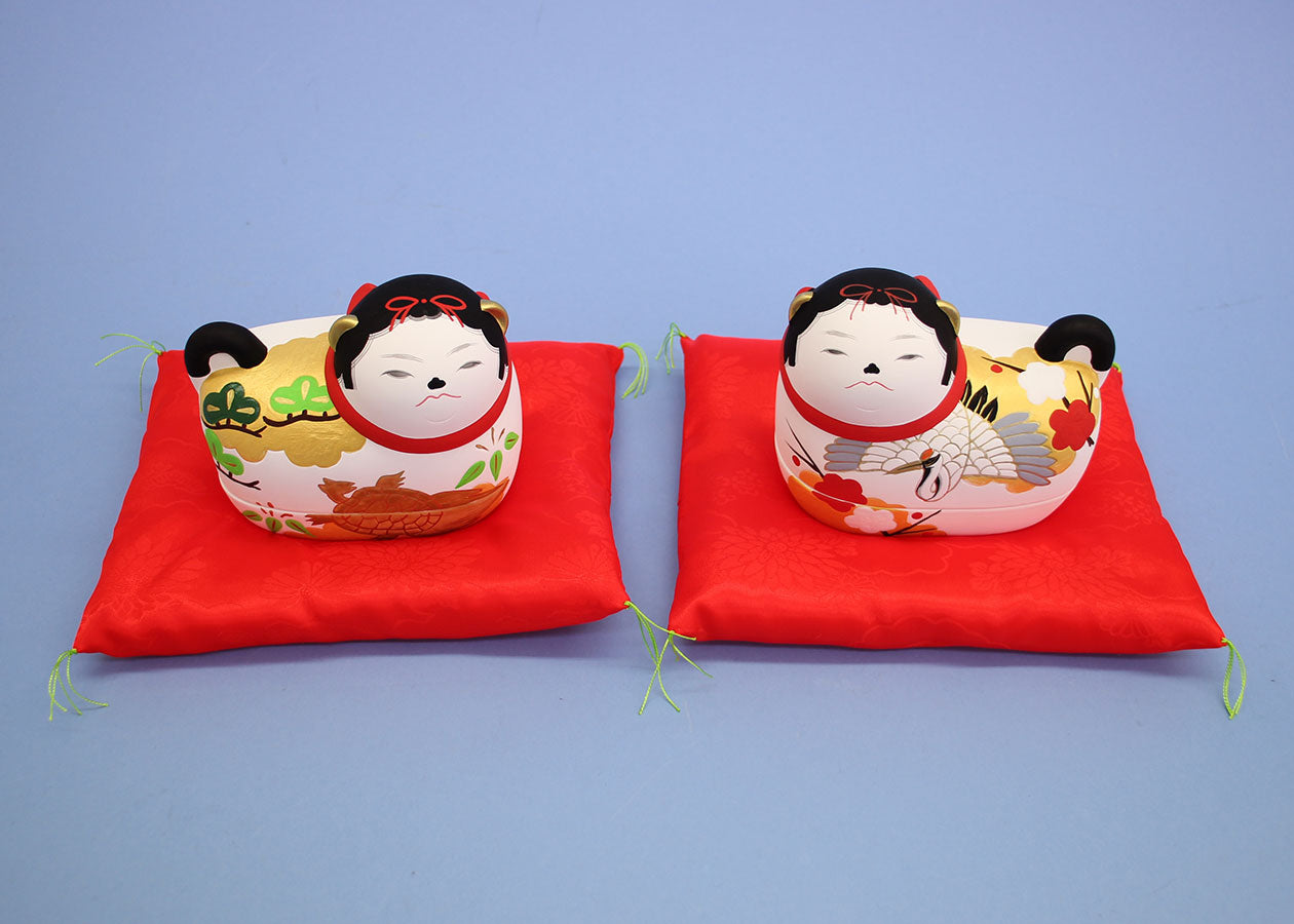 陶製素焼き絵付けの犬筥（いぬばこ）飾り白 座布団付き – 寿鳳人形の東芸