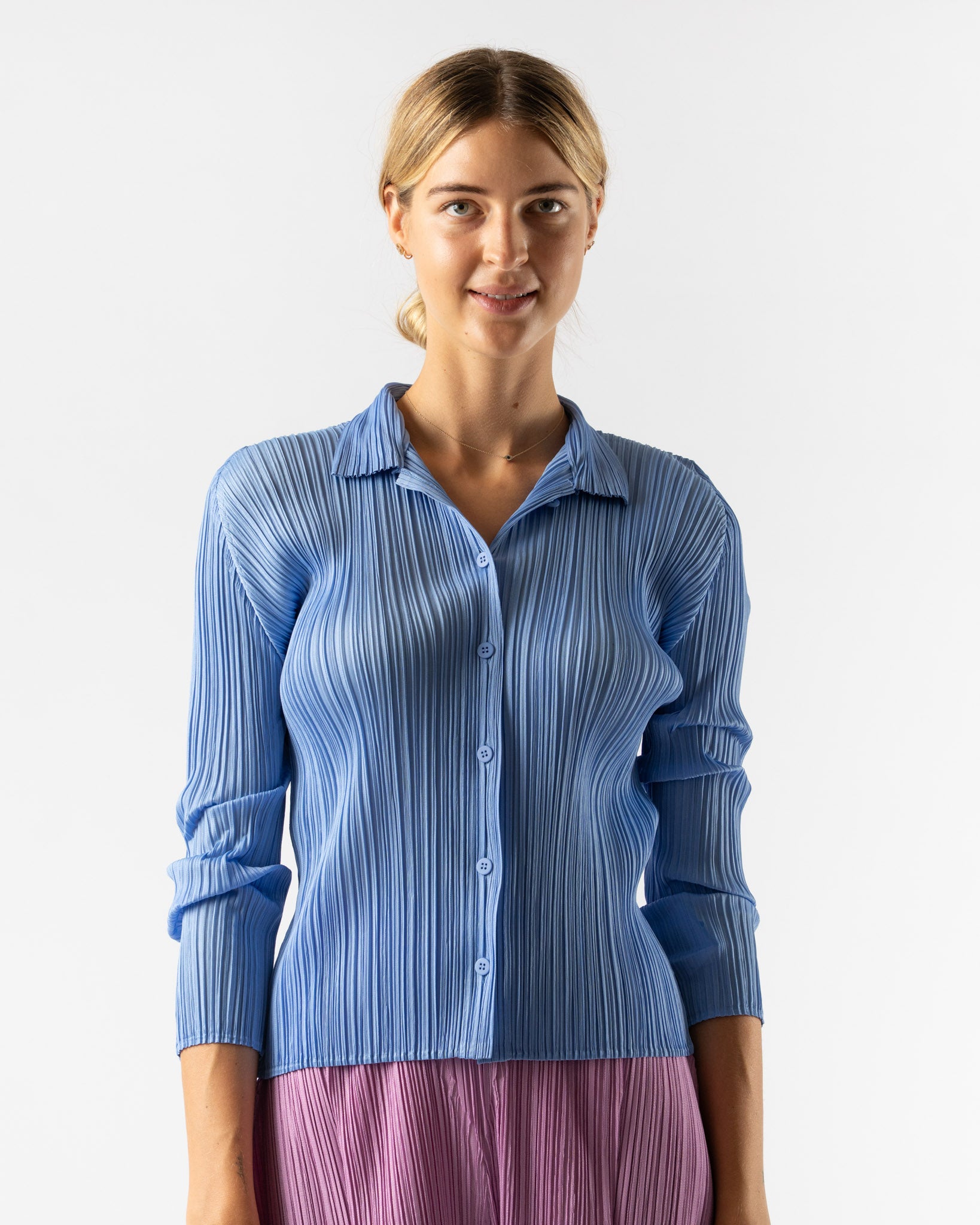 Pleats Please Issey Miyake Pleats Shirt in Light Blue Curated at