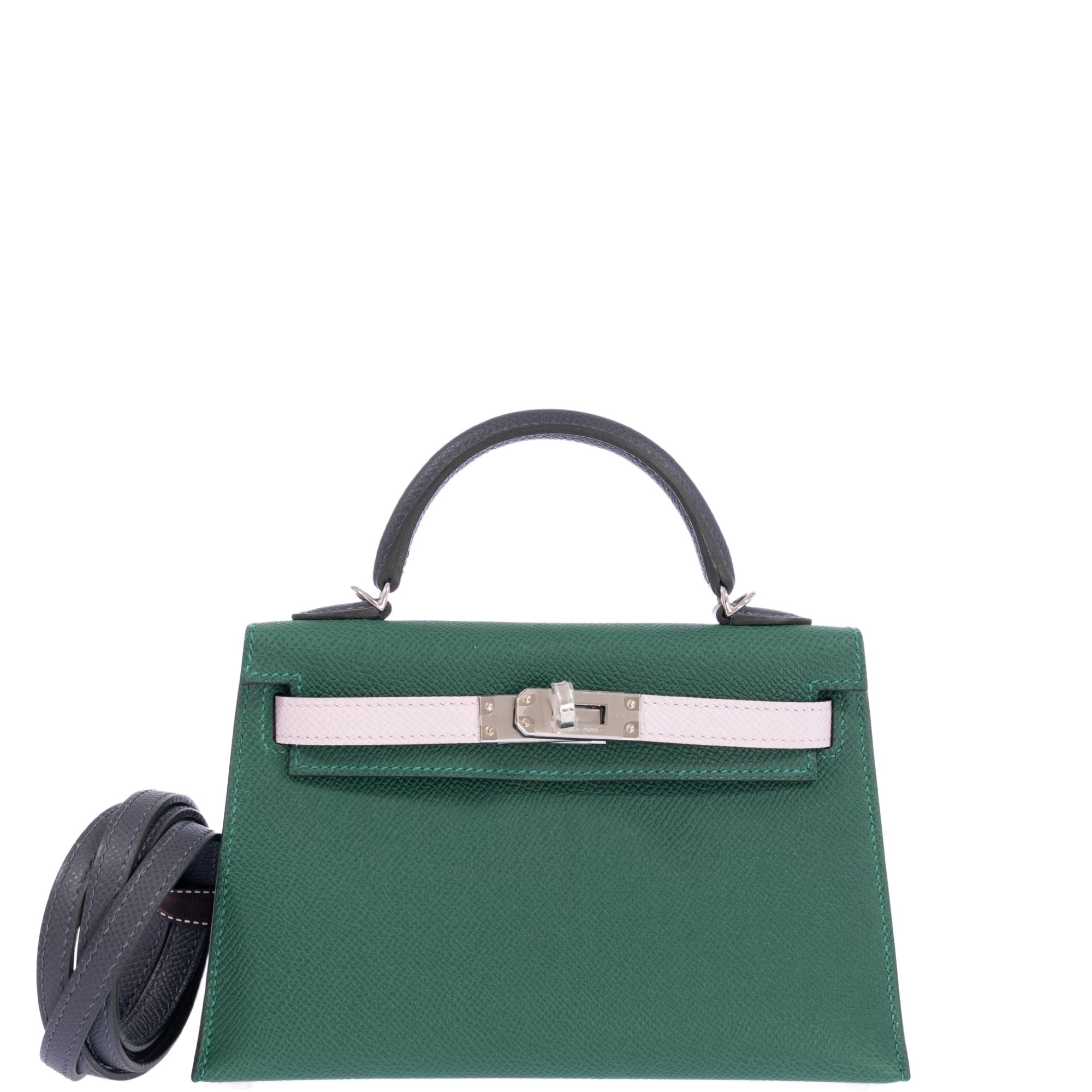 Hermès Vert Moyen / Mauve Pale / Ardoise Kelly 20 Sellier Tricolor