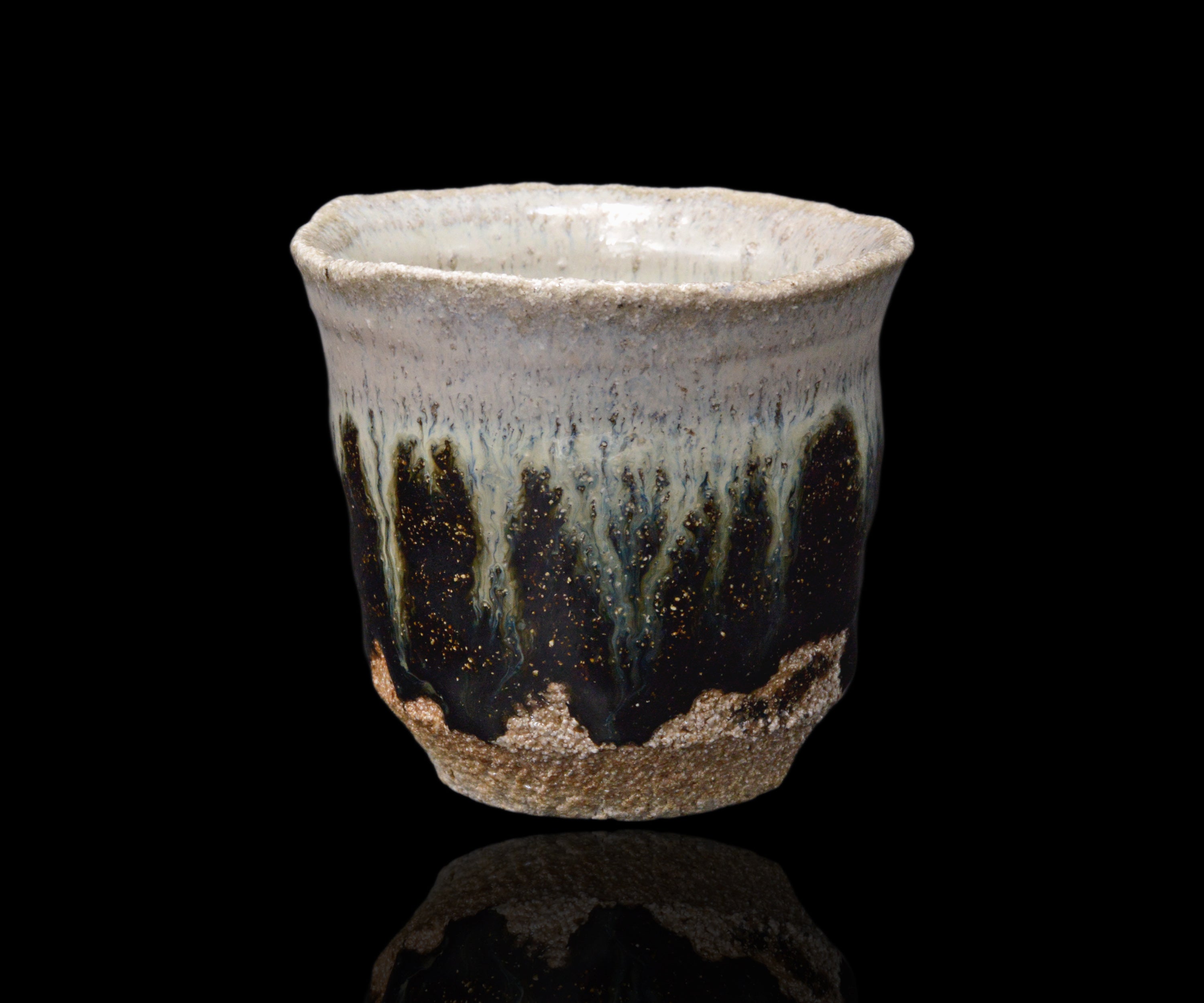 陶芸家作家物岡本作礼唐津井戸ぐい呑井戸ぐい呑梅花皮酒器酒盃共箱