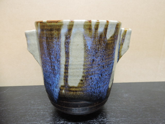 膳所焼 淡海ぜぜ陽炎園造 竹耳付水指 共箱 H2020 - 取扱商品