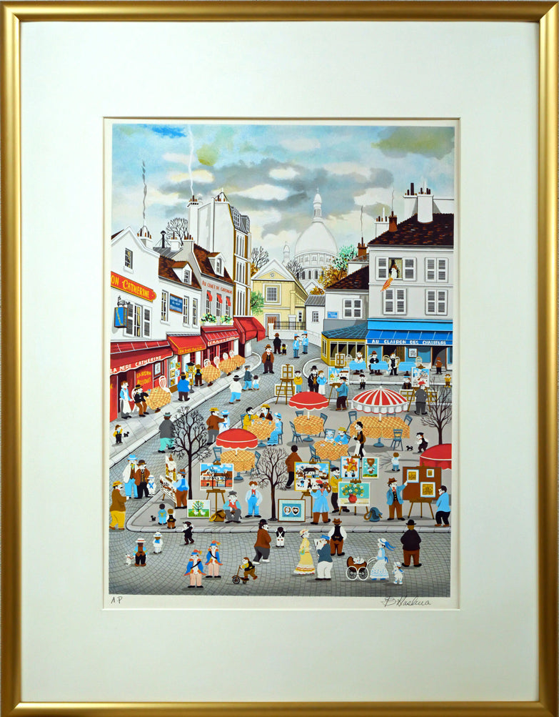 ビンカシワ「パリ・モンマルトル丘の上」リトグラフ 絵画買取・販売の
