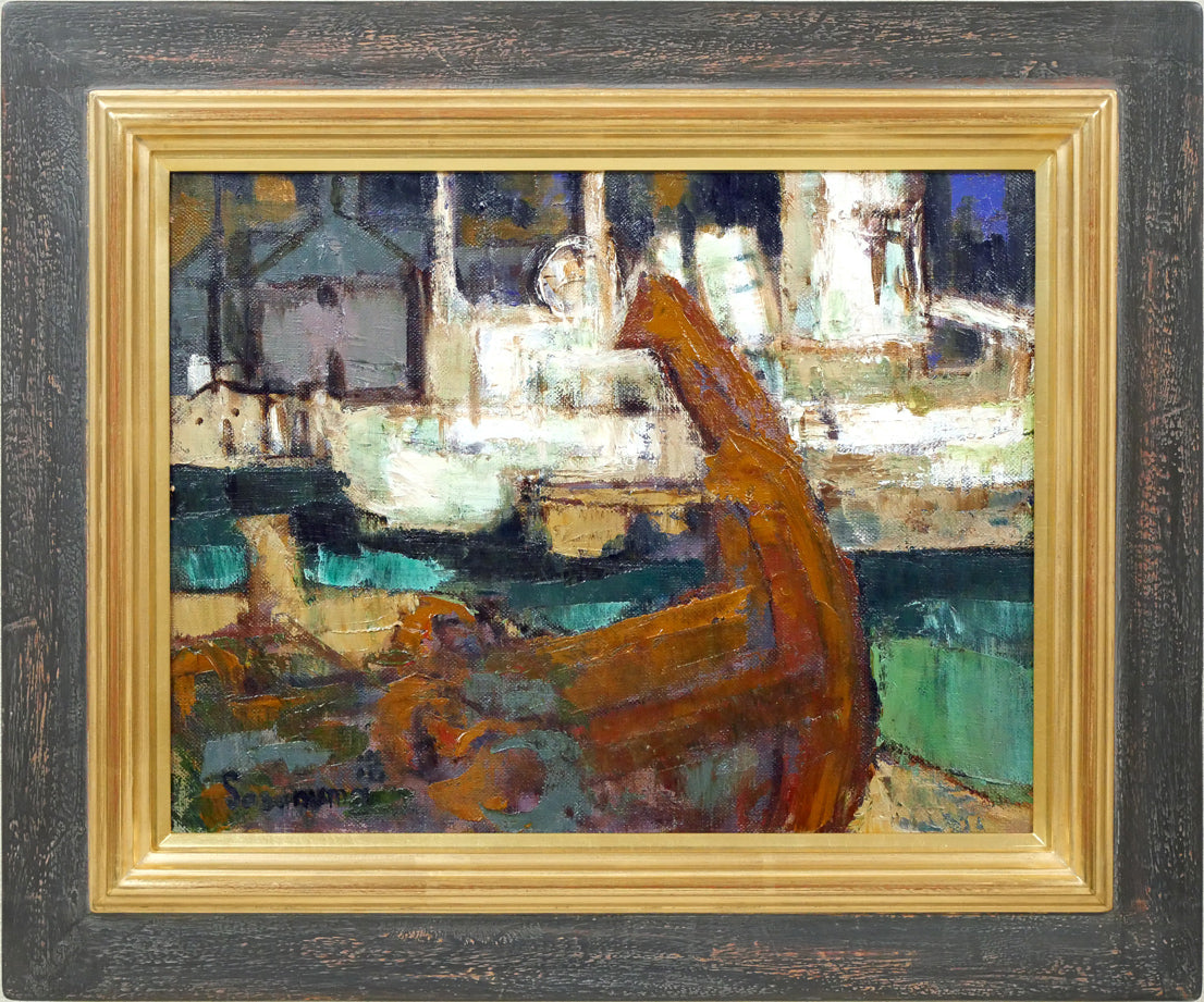 笹沼浩平「錨と舩（渡欧記念個展出品作）」油絵・F6号 絵画買取・販売