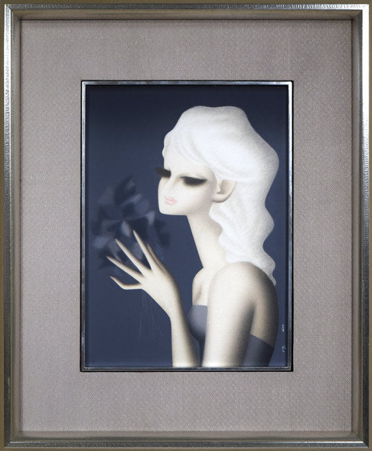 東郷青児婦人像水彩画6号額装右下にサイン東郷青児鑑定委員会証