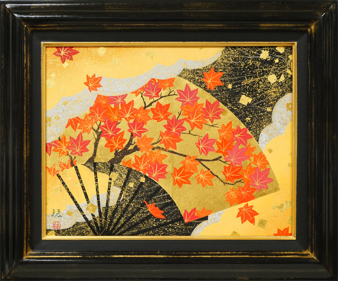 植田環「扇面輝図 紅葉」日本画・F6号 絵画買取・販売の小竹美術