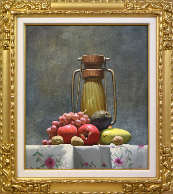 岩戸敏彦「ランプと果実」油絵・F10号 絵画買取・販売の小竹美術
