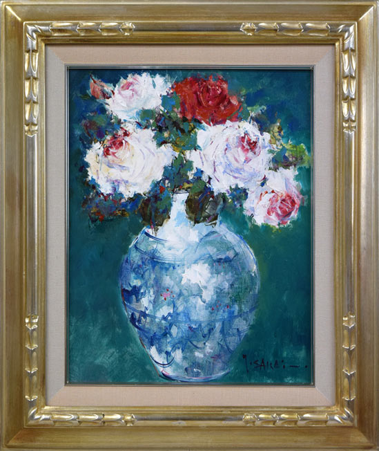酒井健吉「花バラ」油絵・F6号 絵画買取・販売の小竹美術