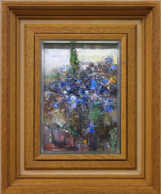 笹山峻弘[俊弘]「青い花」油絵・SM 絵画買取・販売の小竹美術