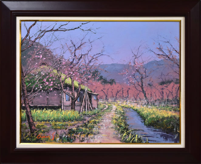 佐藤あつ子「杏の里」油絵・P15号 絵画買取・販売の小竹美術