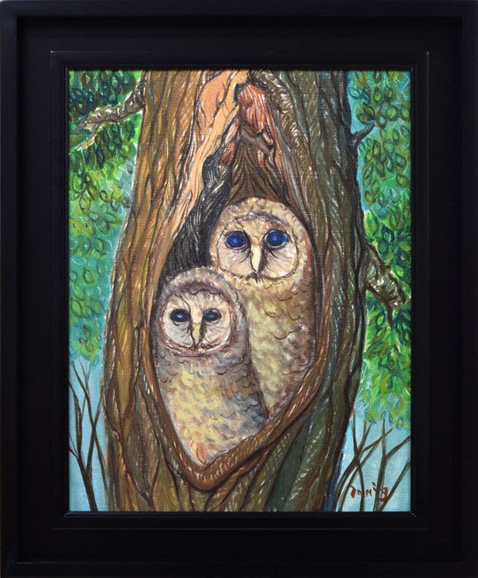 谷口一芳「ふくろう」油絵・F6号 絵画買取・販売の小竹美術