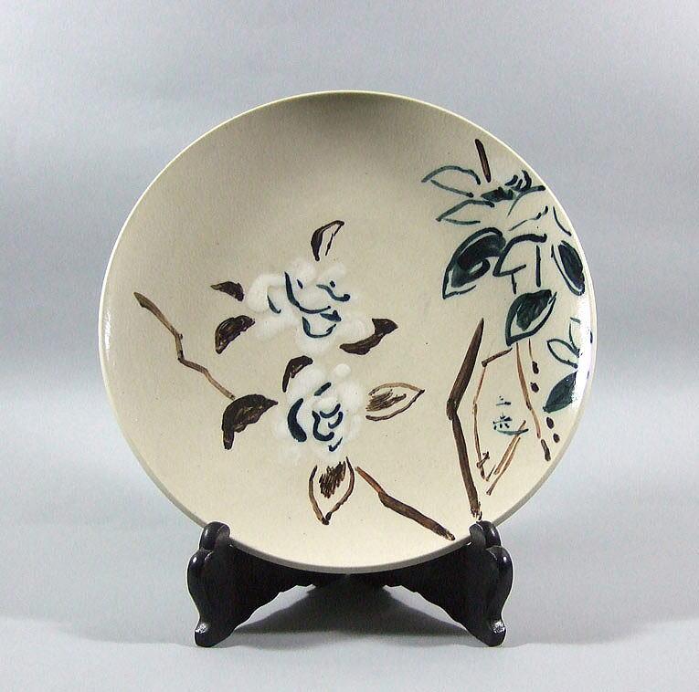 和田三造「白い花（瀬戸焼）」瀬戸焼肉筆絵皿 絵画買取・販売の小竹美術