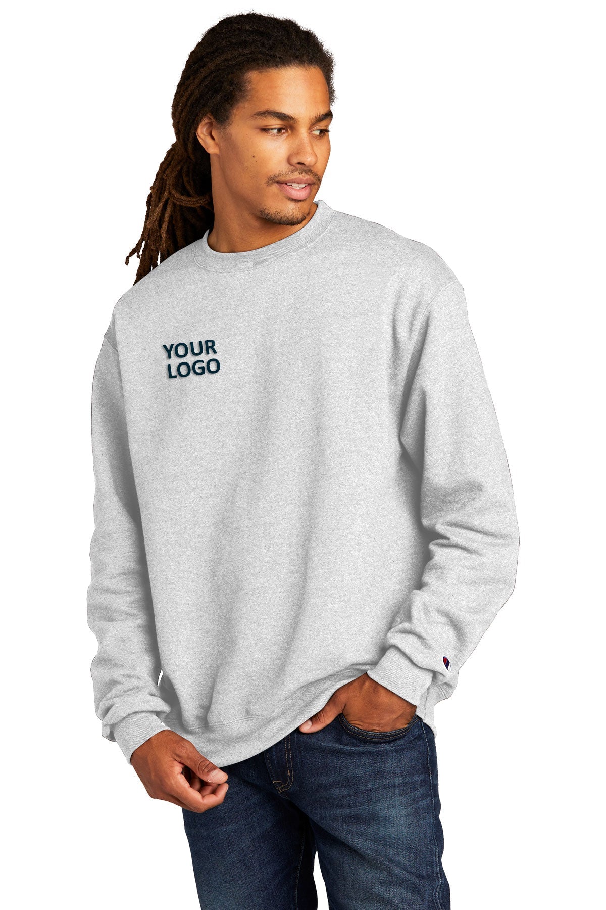 Custom Champion Eco Fleece Crewneck Sweatshirt Silver Grey