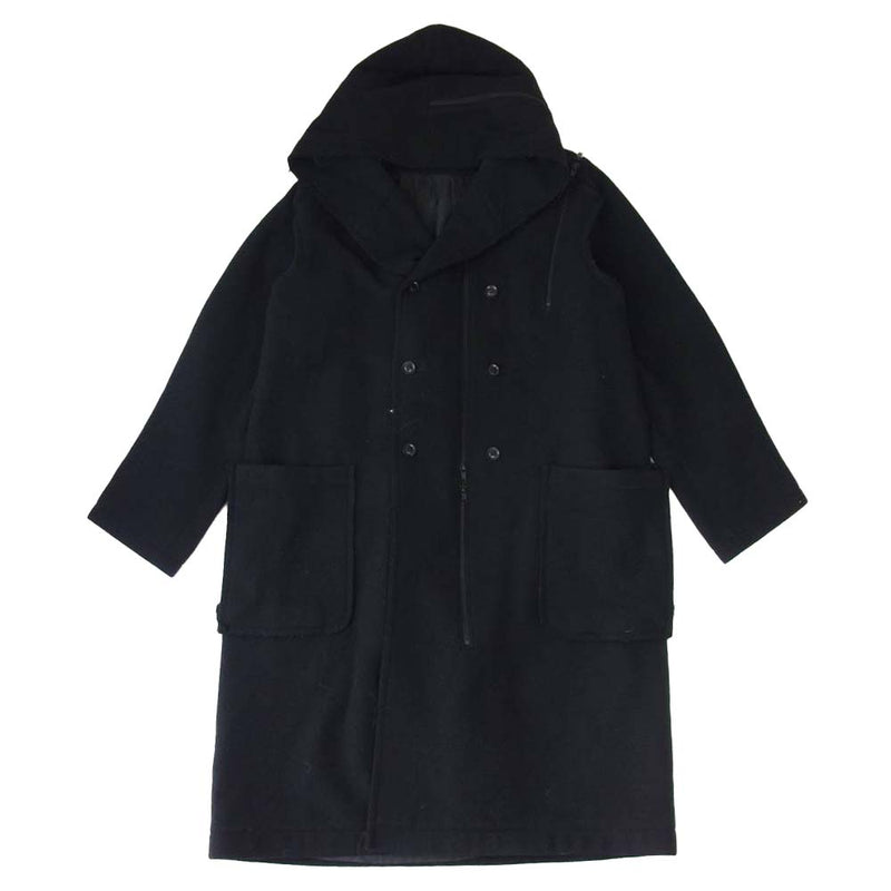 B Yohji Yamamoto ダブルファスナー メルトン フーデッド コート