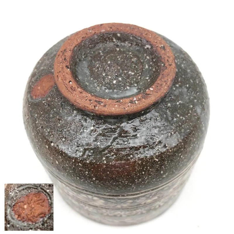 三島桶写 筒茶碗 祥雲窯 原清和造 茶道具 茶碗 茶 ブラウン 花模様
