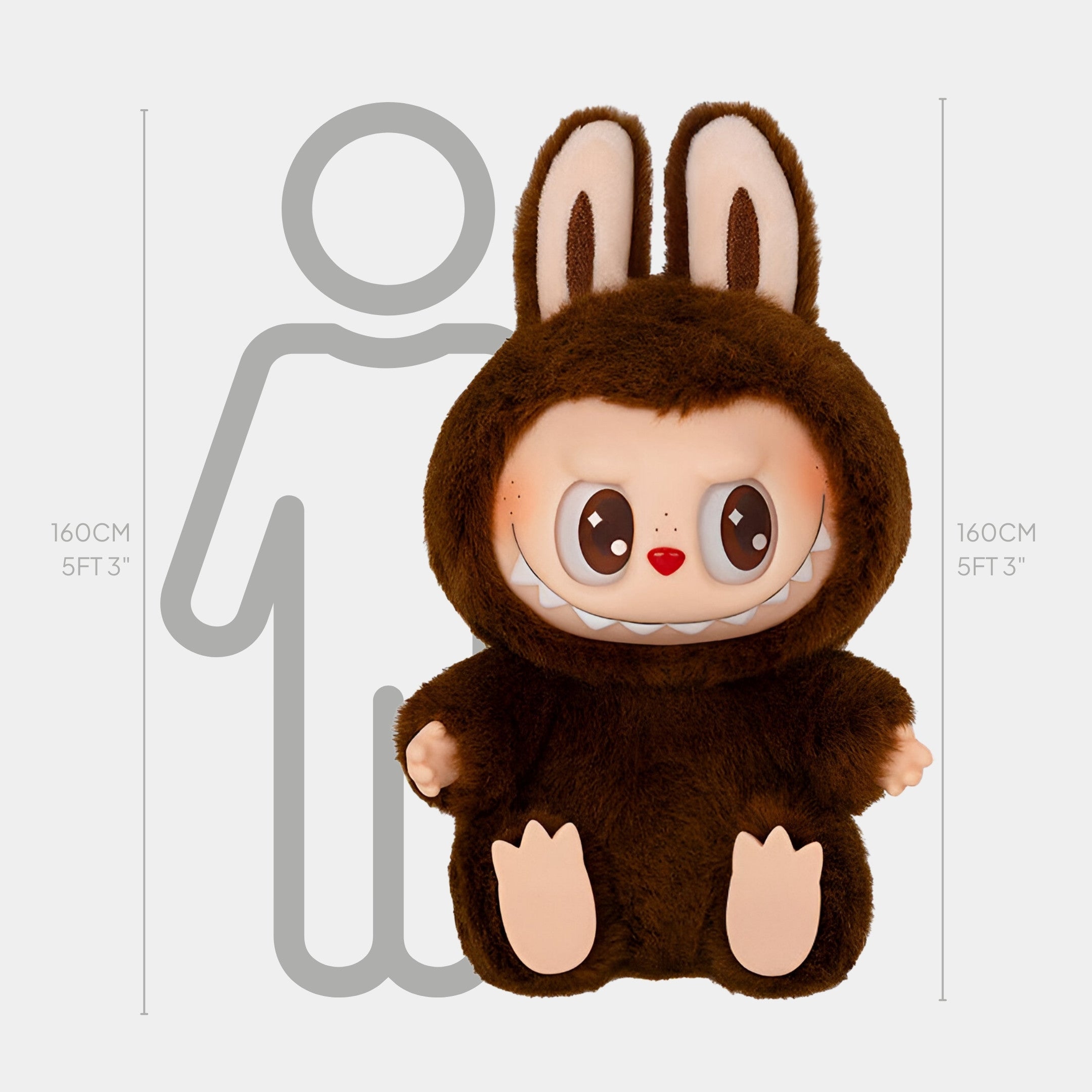 Classic Brown Labubu Sculpture 160cm | Fluffy Monsters Display