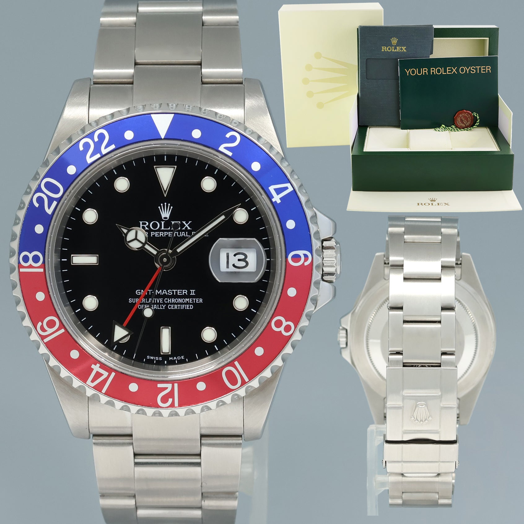 2002 MINT Rolex GMT-Master II 2 Pepsi 40mm Steel 16710 NO HOLES