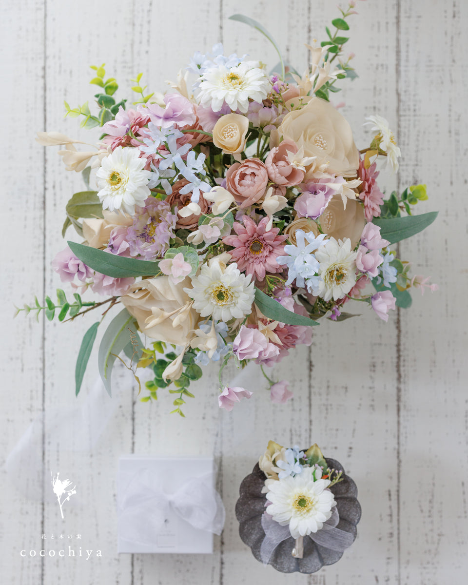 30.ブートニア付ウェディングブーケ アーティシャルフラワー造花
