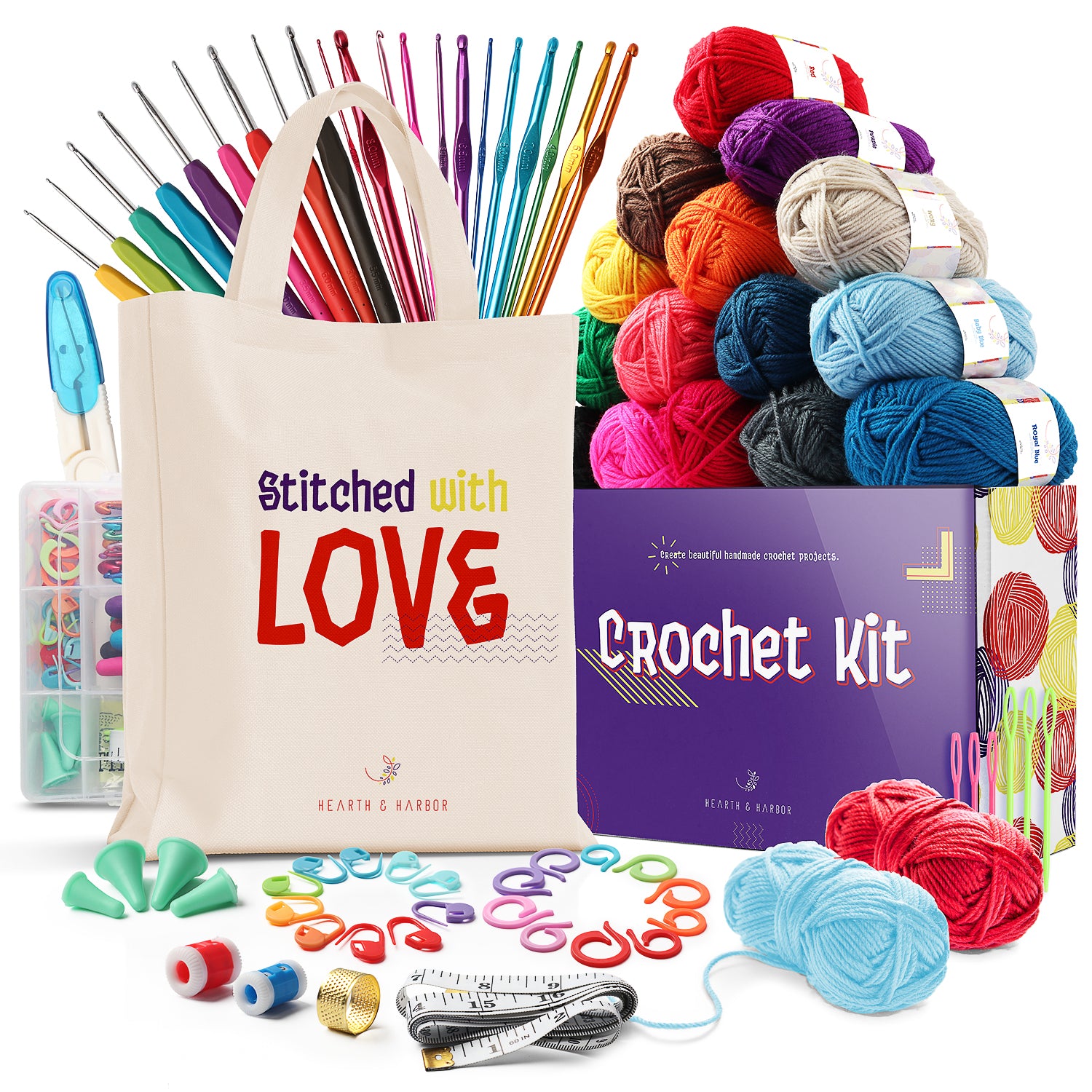 73 Piece Crochet Kit with Crochet Hooks Yarn Set – Hearth And Harbor