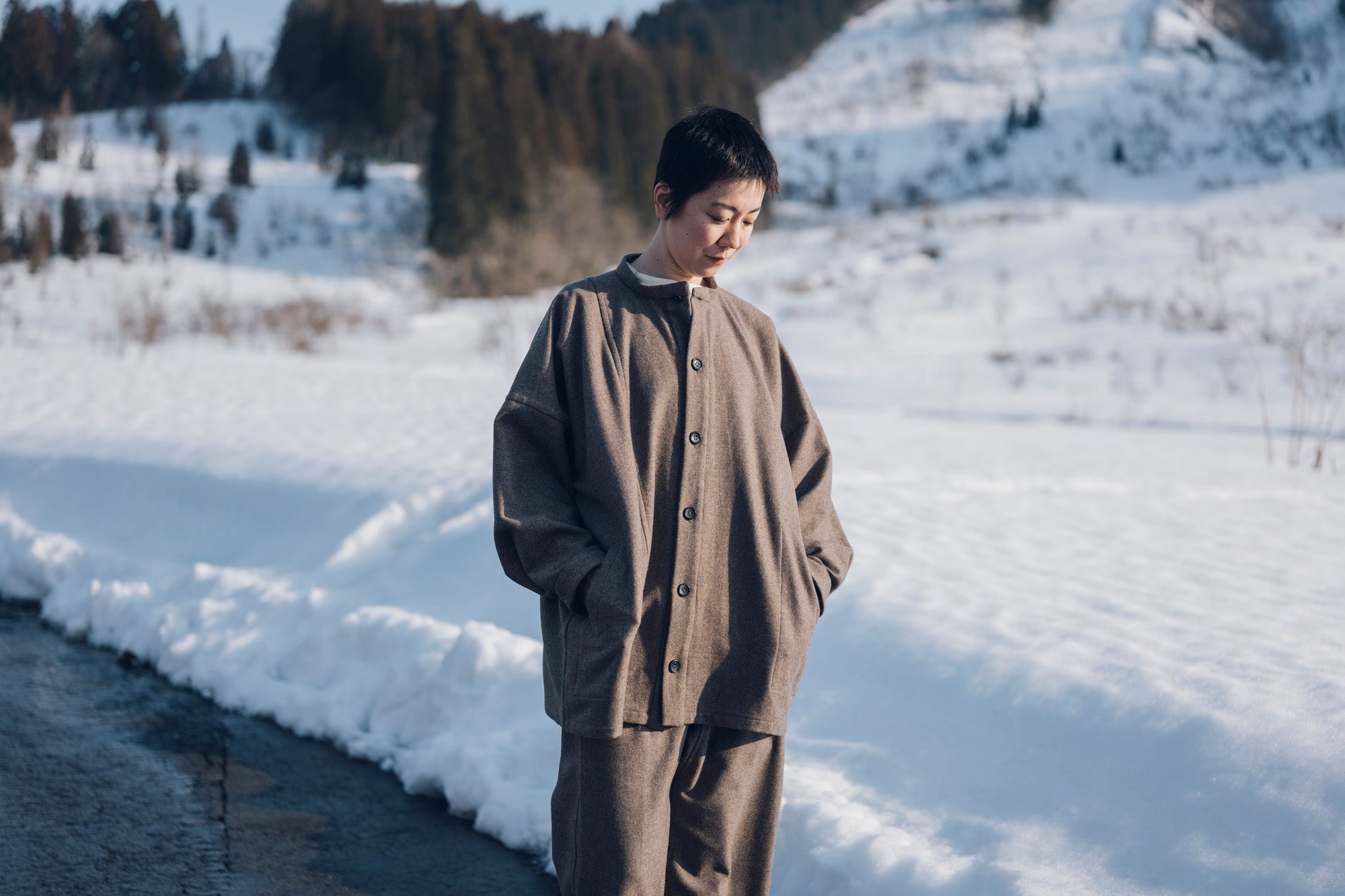 越前ハーフコート］ウール(ブラックメリノ)/ブラウン